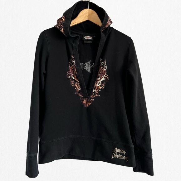 HARLEY DAVIDSON AUTHENTIC Women’s Black Hoodie with Deep V Neckline… - Picture 2 of 3